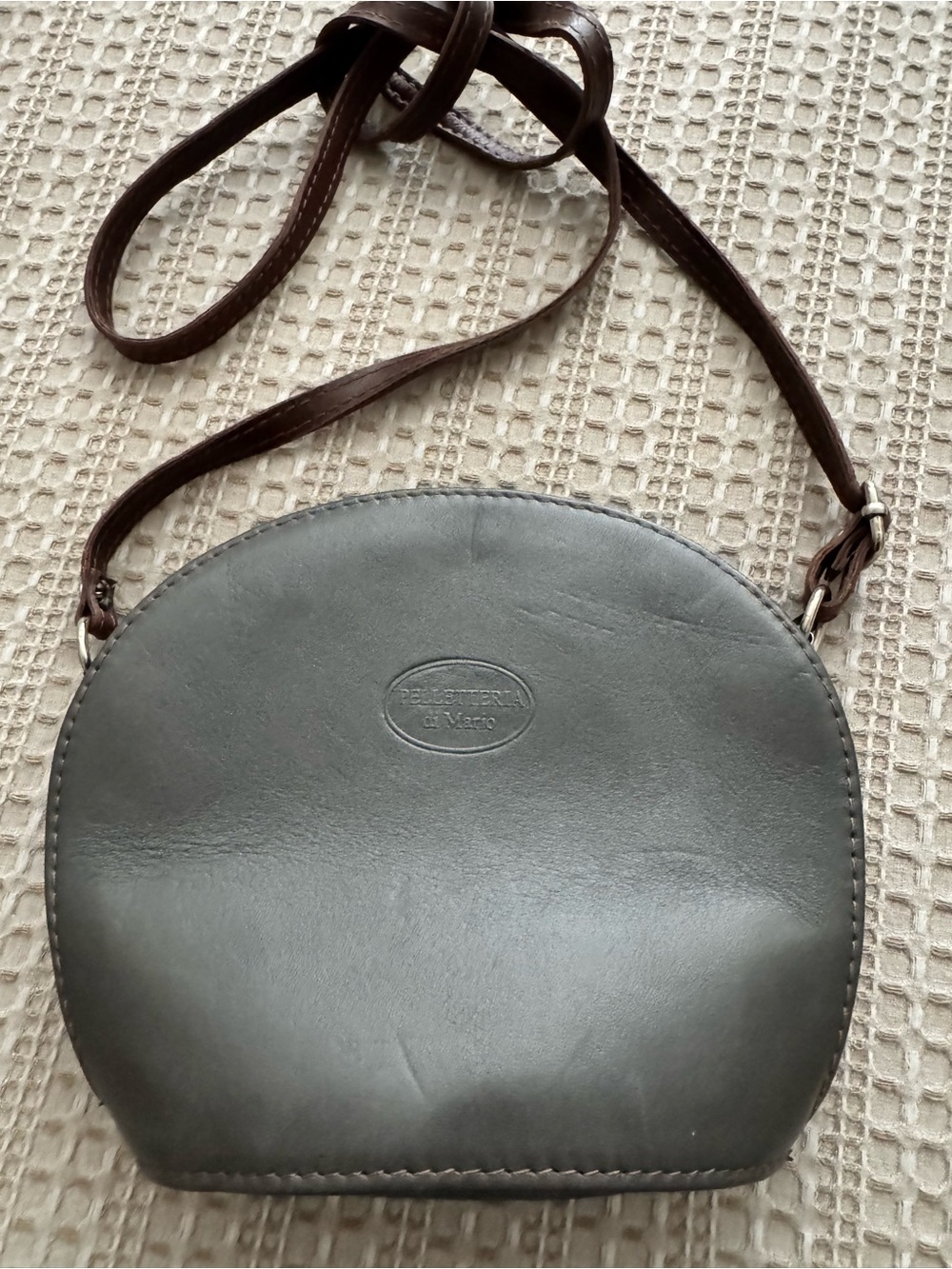 Olive Leather Crossbody Bag with Brown Strap